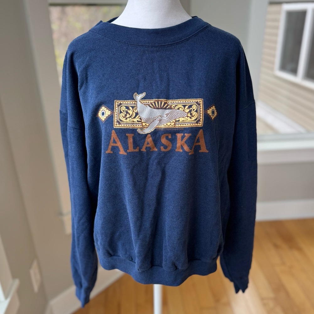 Vintage Navy Blue Alaska Cropped Mockneck Sweatshirt